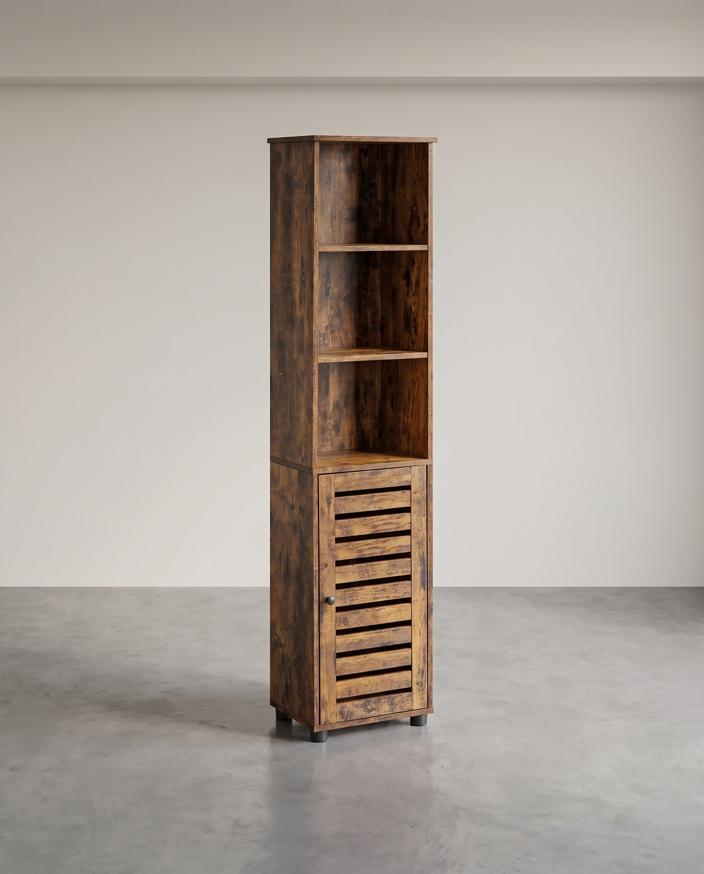 Opbergkast Hoog 167 cm – Met Deur en Open Vakken – Industrieel Design – Rustiek Bruin