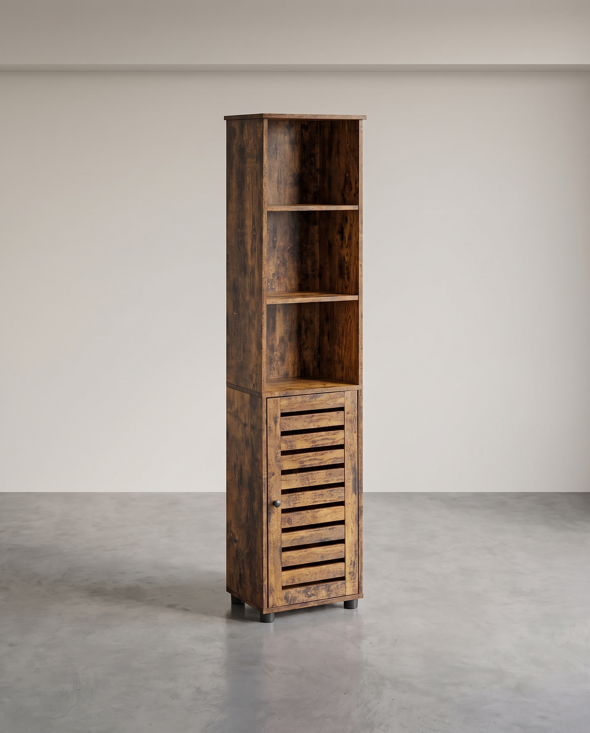 Opbergkast Hoog 167 cm – Met Deur en Open Vakken – Industrieel Design – Rustiek Bruin