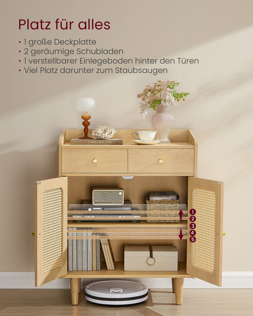 Sideboard Bohoven - Met Rattan-Look Deuren - Voor Woonkamer Hal Of Slaapkamer