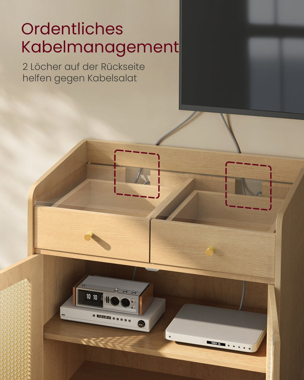 Sideboard Bohoven - Met Rattan-Look Deuren - Voor Woonkamer Hal Of Slaapkamer