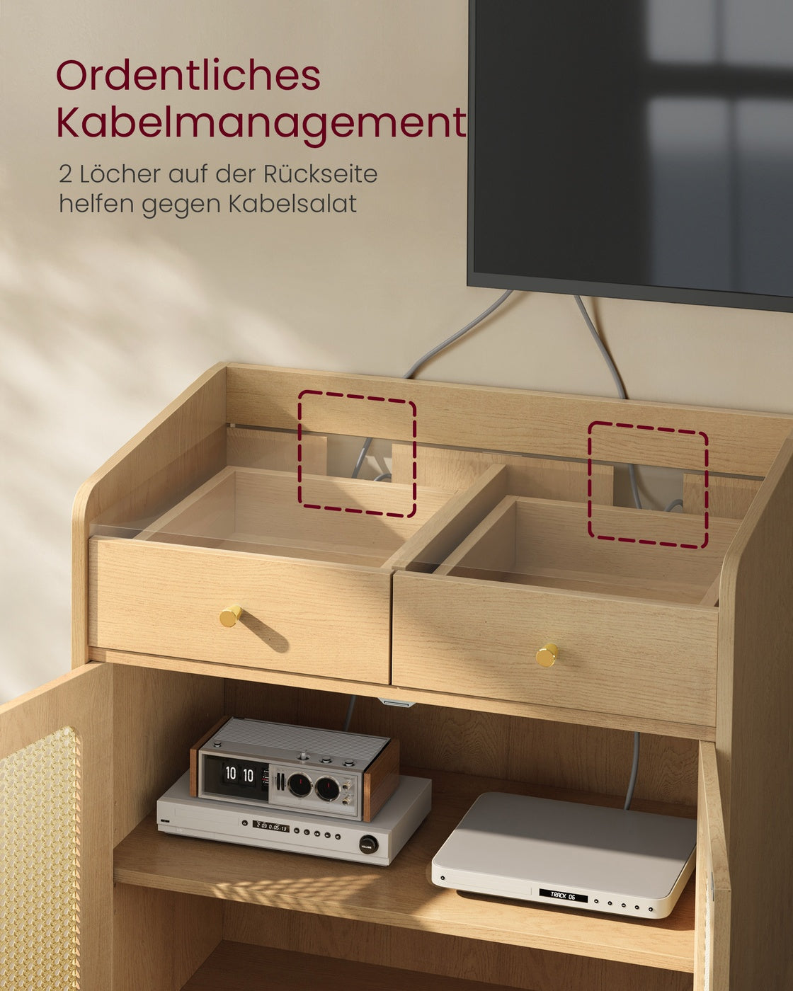 Sideboard Bohoven - Met Rattan-Look Deuren - Voor Woonkamer Hal Of Slaapkamer