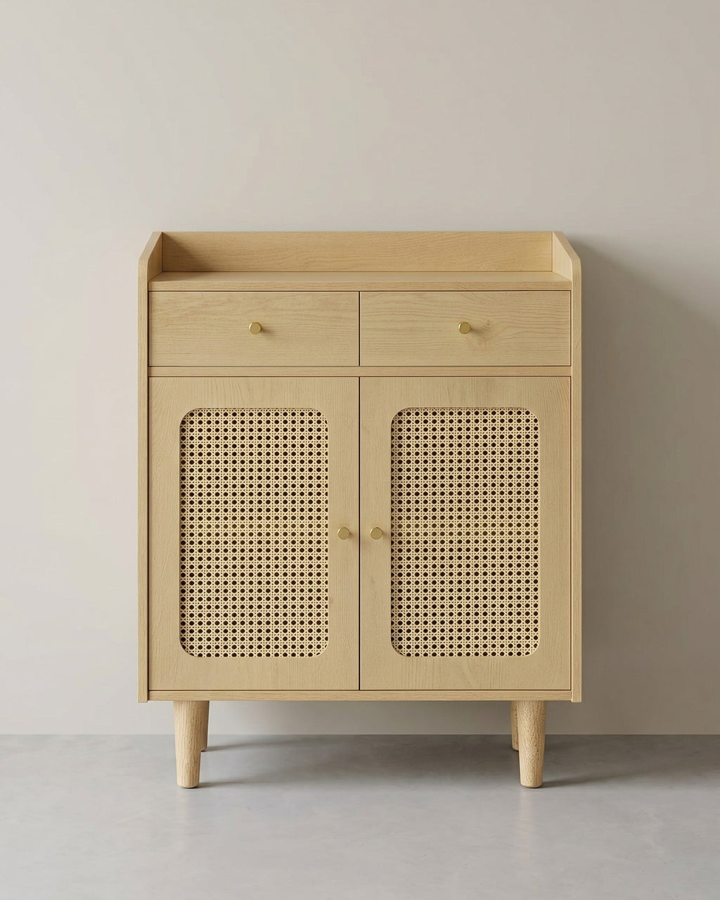 Dressoir - Stijlvolle Opbergkast met Rotan & Massief Houten Poten