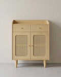 Dressoir - Stijlvolle Opbergkast met Rotan & Massief Houten Poten
