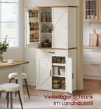 Voorraadkast met Lade en Uittrekbaar Vak – 80 cm Breed – Verstelbare Planken – Vintage Wit