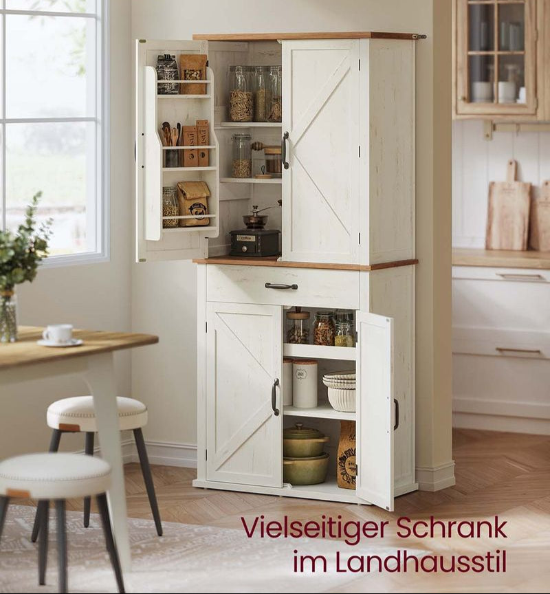 Voorraadkast met Lade en Uittrekbaar Vak – 80 cm Breed – Verstelbare Planken – Vintage Wit