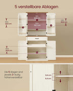 Voorraadkast met Lade en Uittrekbaar Vak – 80 cm Breed – Verstelbare Planken – Vintage Wit