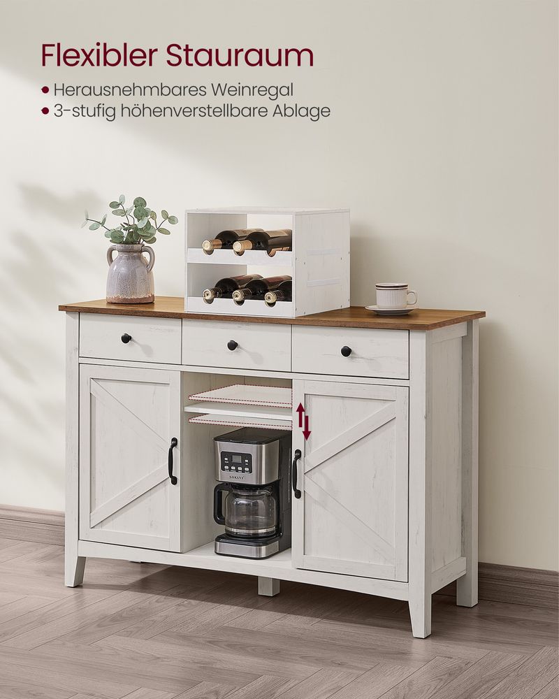 Buffetkast met Schuifdeuren – Keukenkast met Wijnrek – Landelijke Stijl – 114,5 cm Breed