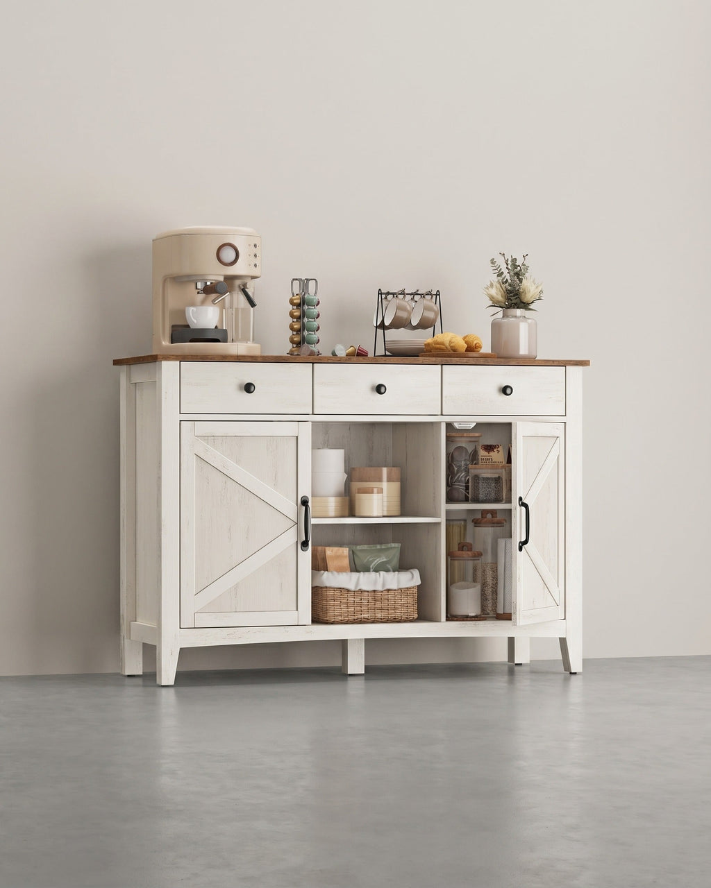 Buffetkast met Veel Opbergruimte – Dressoir in Landhuisstijl – Kabelbeheer & Verstelbare Planken