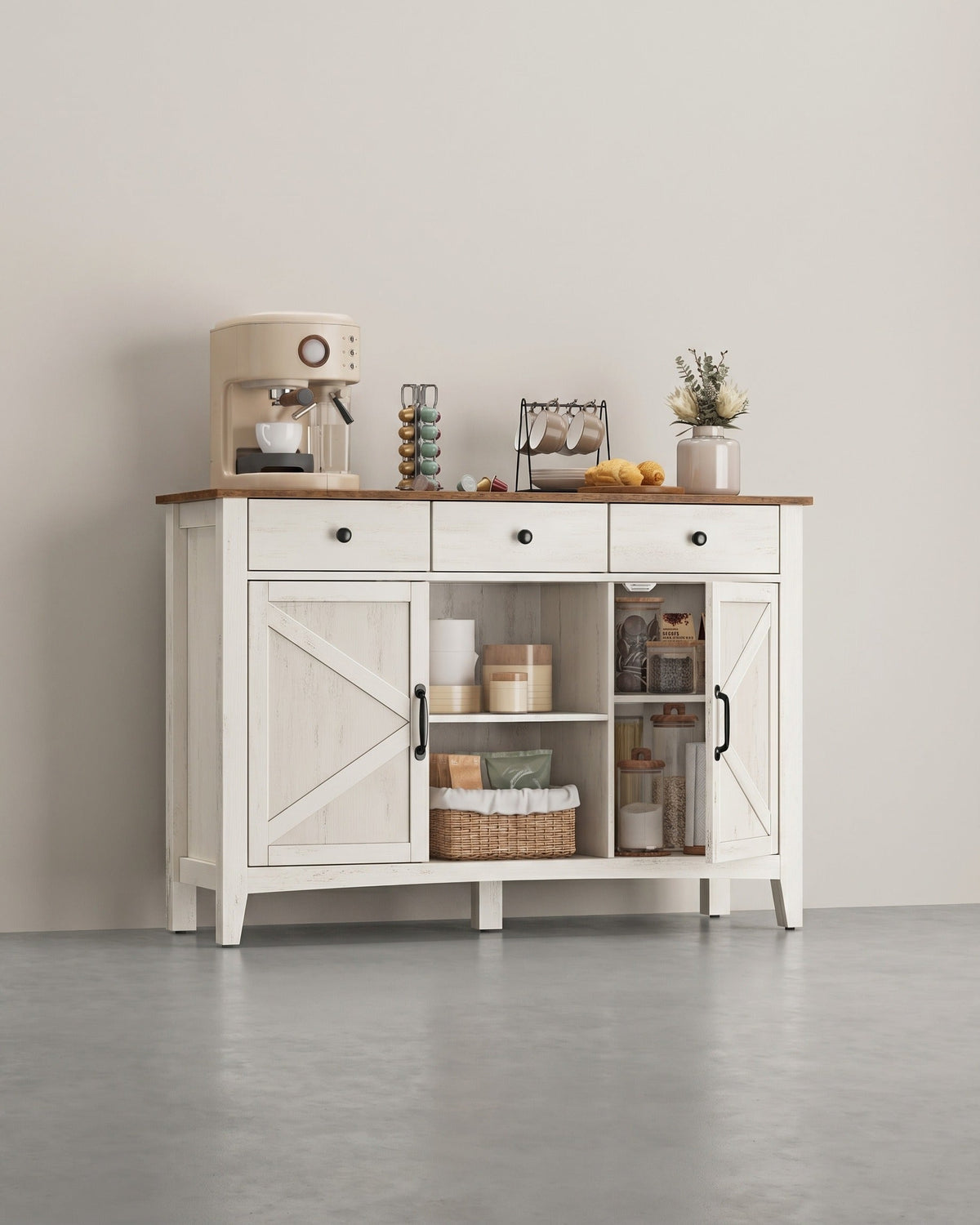 Buffetkast met Veel Opbergruimte – Dressoir in Landhuisstijl – Kabelbeheer & Verstelbare Planken
