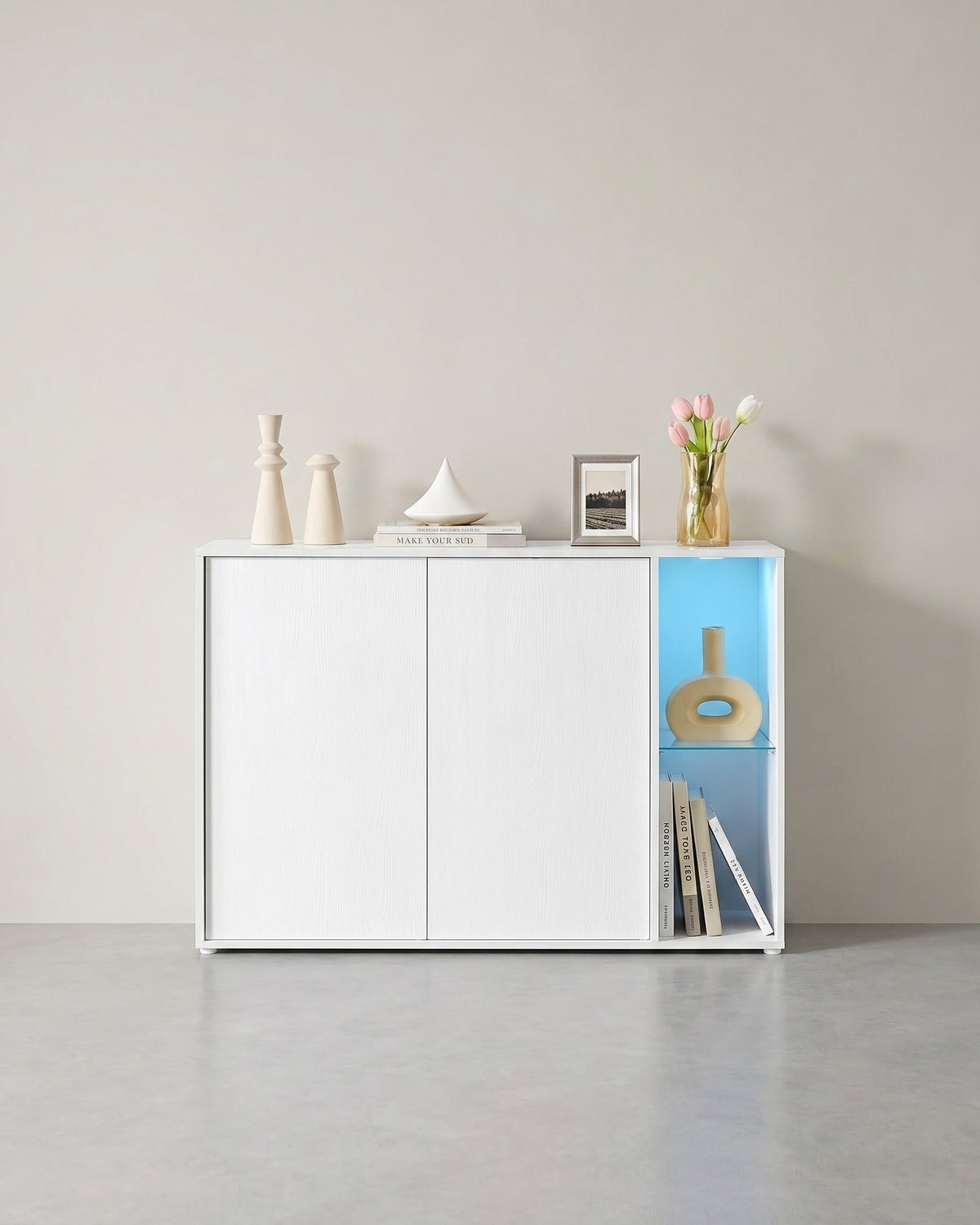 Opbergkast met LED-verlichting - Dressoir met Open & Gesloten Vakken