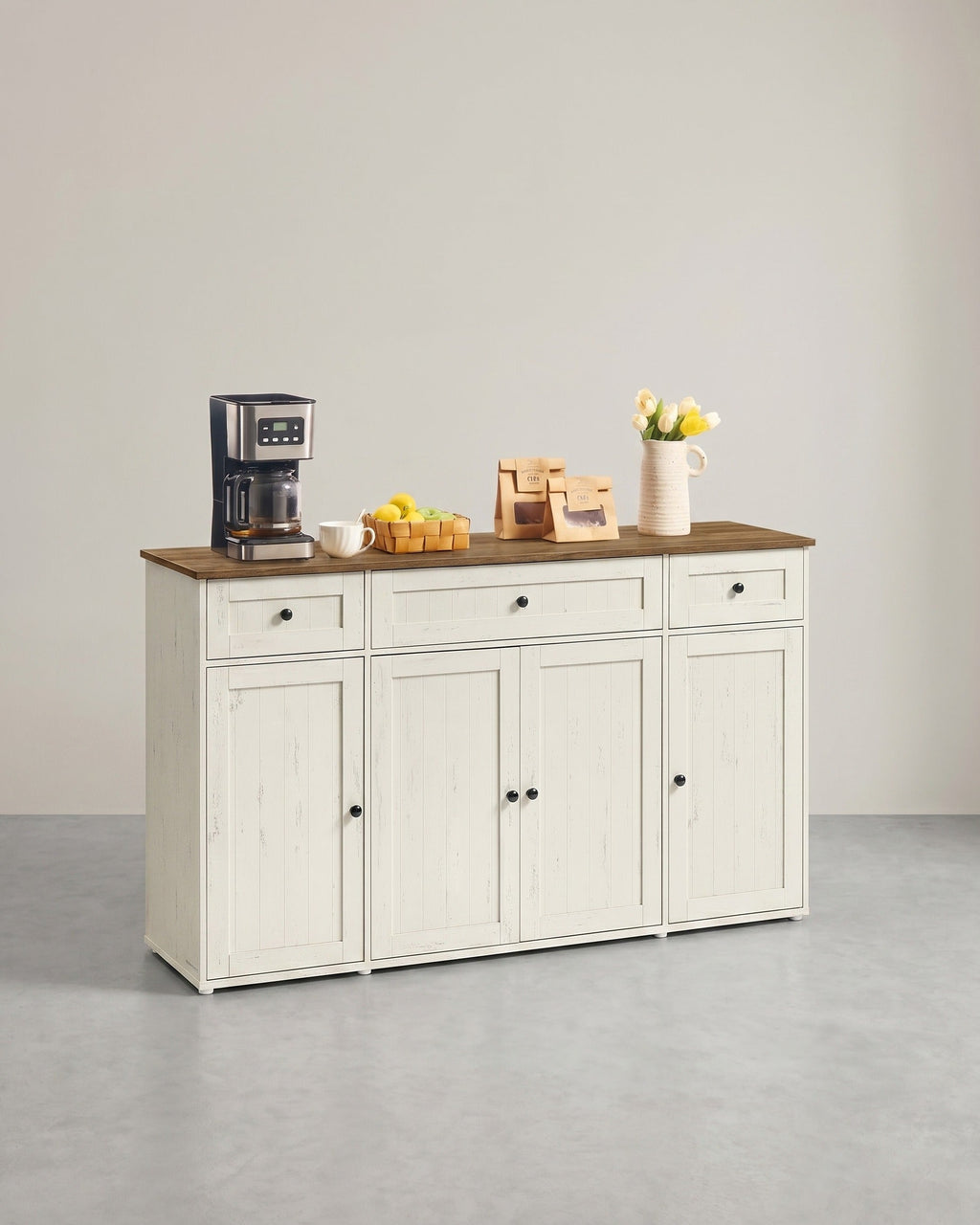 Dressoir – Keukenkast Met Werkblad En Verstelbare Planken – Wit En Honingbruin – Montage Zonder Gereedschap