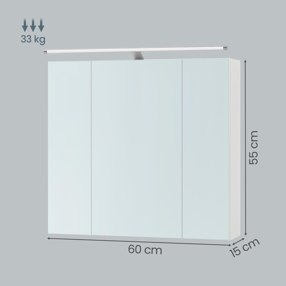 Spiegelkast - Hangkast Met Verstelbare Planken En Verlichting - Voor Badkamer
