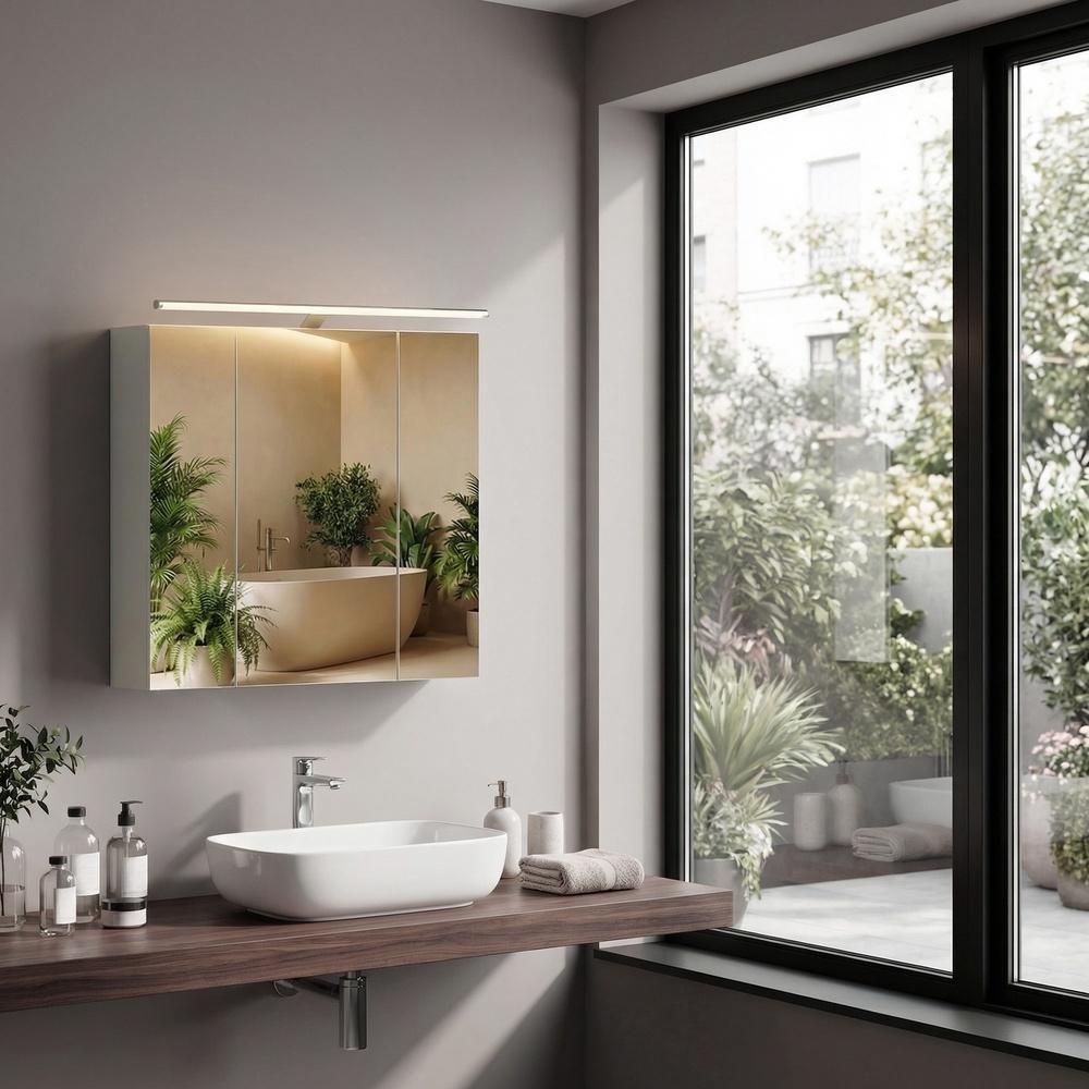 Spiegelkast - Hangkast Met Verstelbare Planken En Verlichting - Voor Badkamer