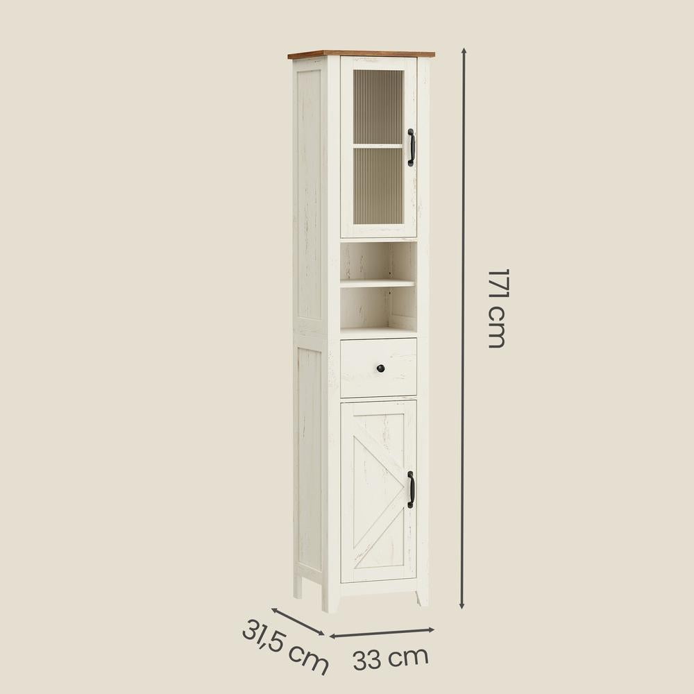 Badkamerkast In Landelijke Stijl - Smalle Badkast Met Lade En Planken - Voor Badkamer