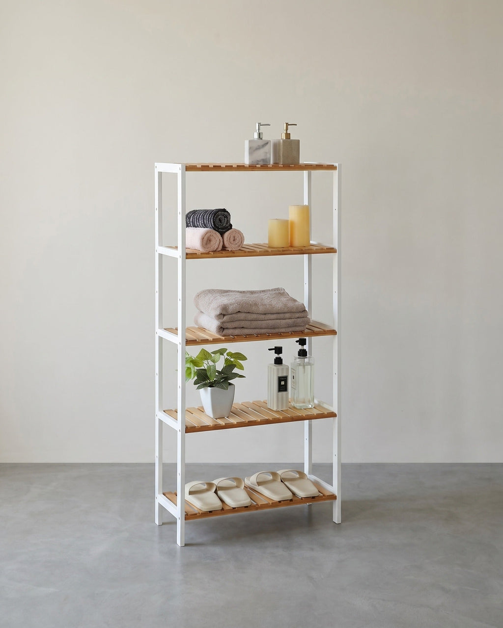 Bamboe Wandrek met Verstelbare Planken – Staand Opbergrek – voor Badkamer, Keuken & Woonkamer