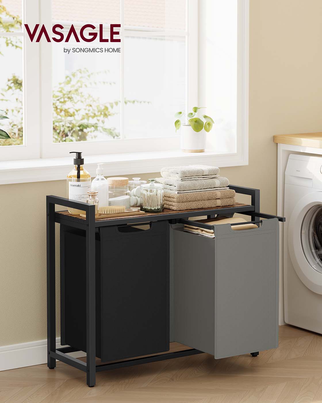 Wasmand - 2 x 46 Liter - Met Plank - 73 x 33 x 72 cm