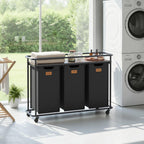Wasmand - 3 Vakken - 150 Liter Totaal - Met Wielen En Plank