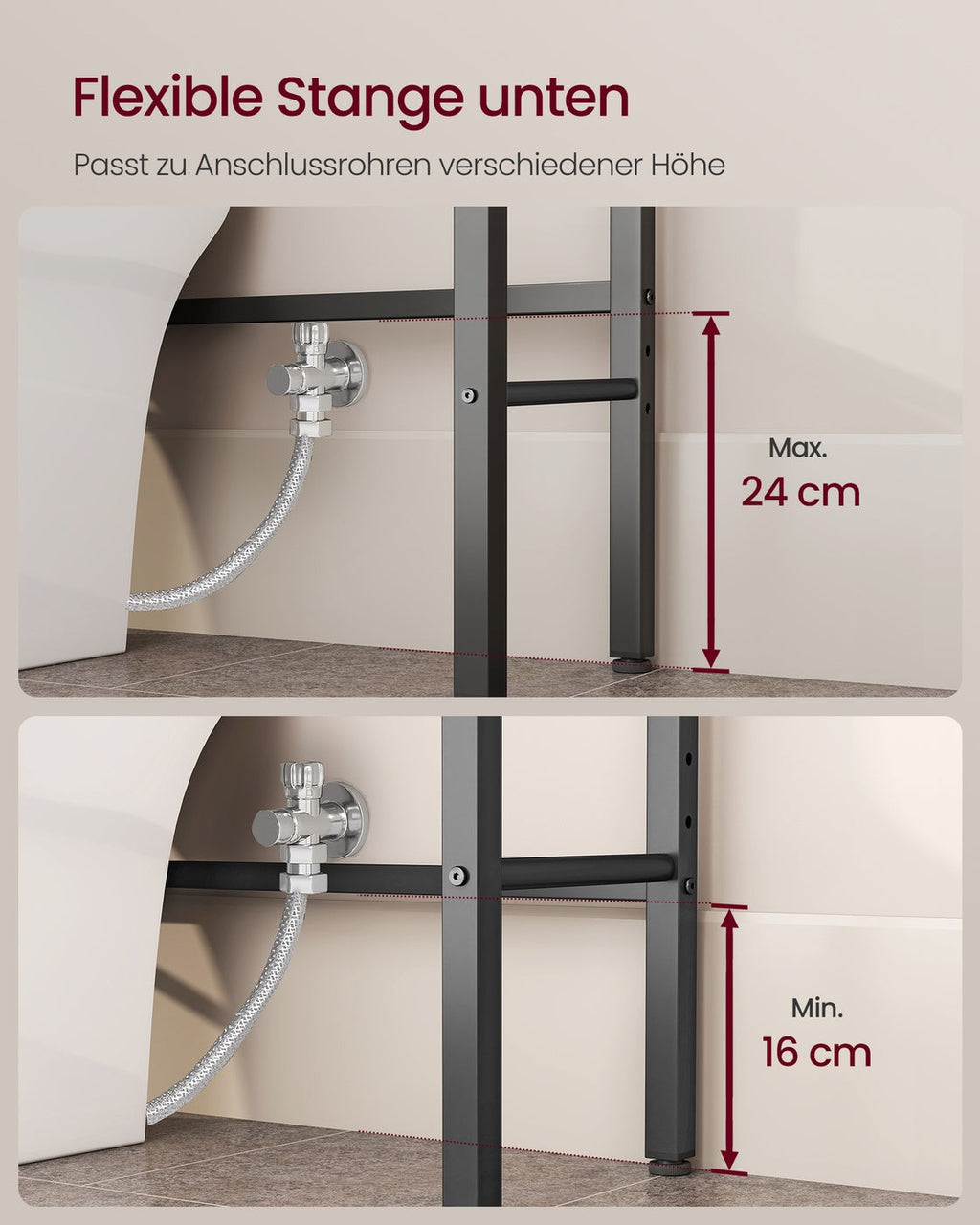 Badkamerrek Boven Toilet - Stalen Frame Met Houten Planken - Voor Compacte Badkamer