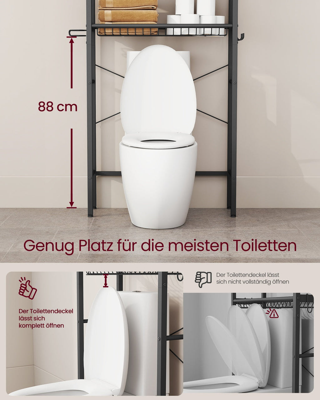 Badkamerrek Boven Toilet - Stalen Frame Met Houten Planken - Voor Compacte Badkamer