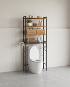 Badkamerrek Boven Toilet - Stalen Frame Met Houten Planken - Voor Compacte Badkamer