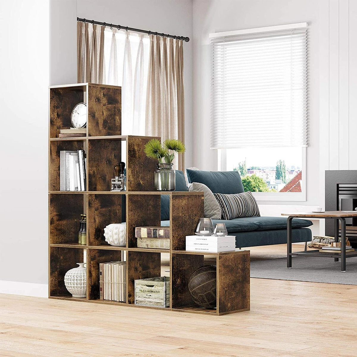 Boekenkast met 10 Vakken – Trapvormig Design – Opbergkast – 129,5 x 29 x 129,5 cm