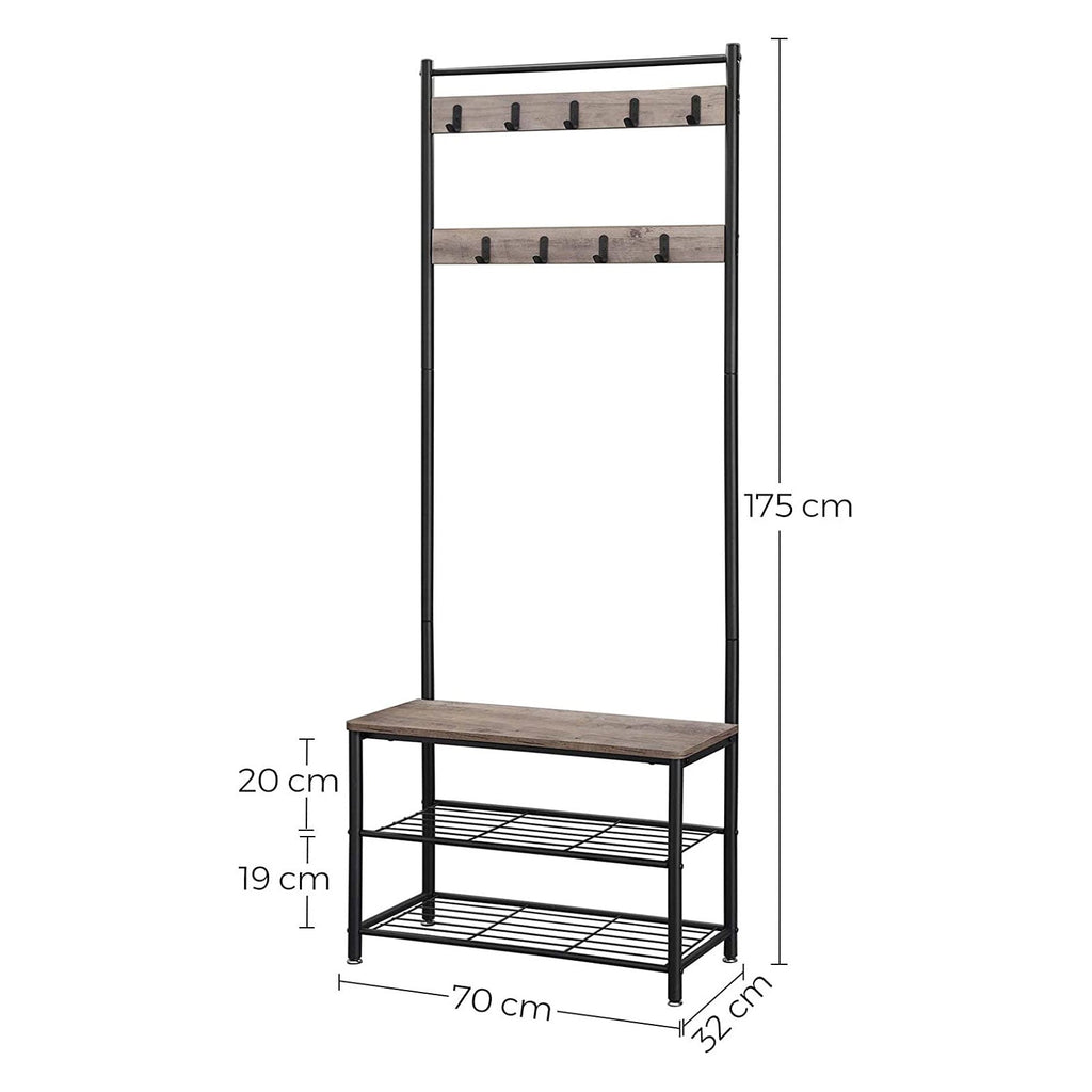 Kapstok met Bank – 3-in-1 Garderoberek – Jassen, Schoenen & Zitbank – 70 x 32 x 175 cm
