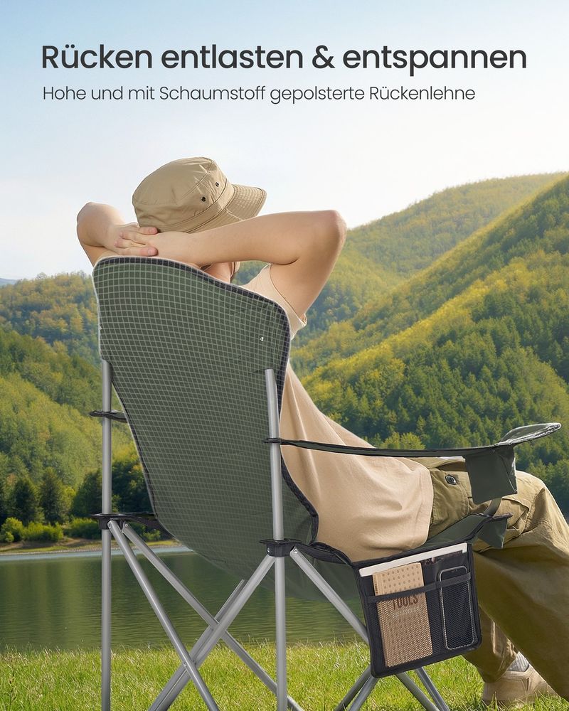 Campingstoel Inklapbaar – Extra Brede Zitting – Met Bekerhouder En Opbergtas