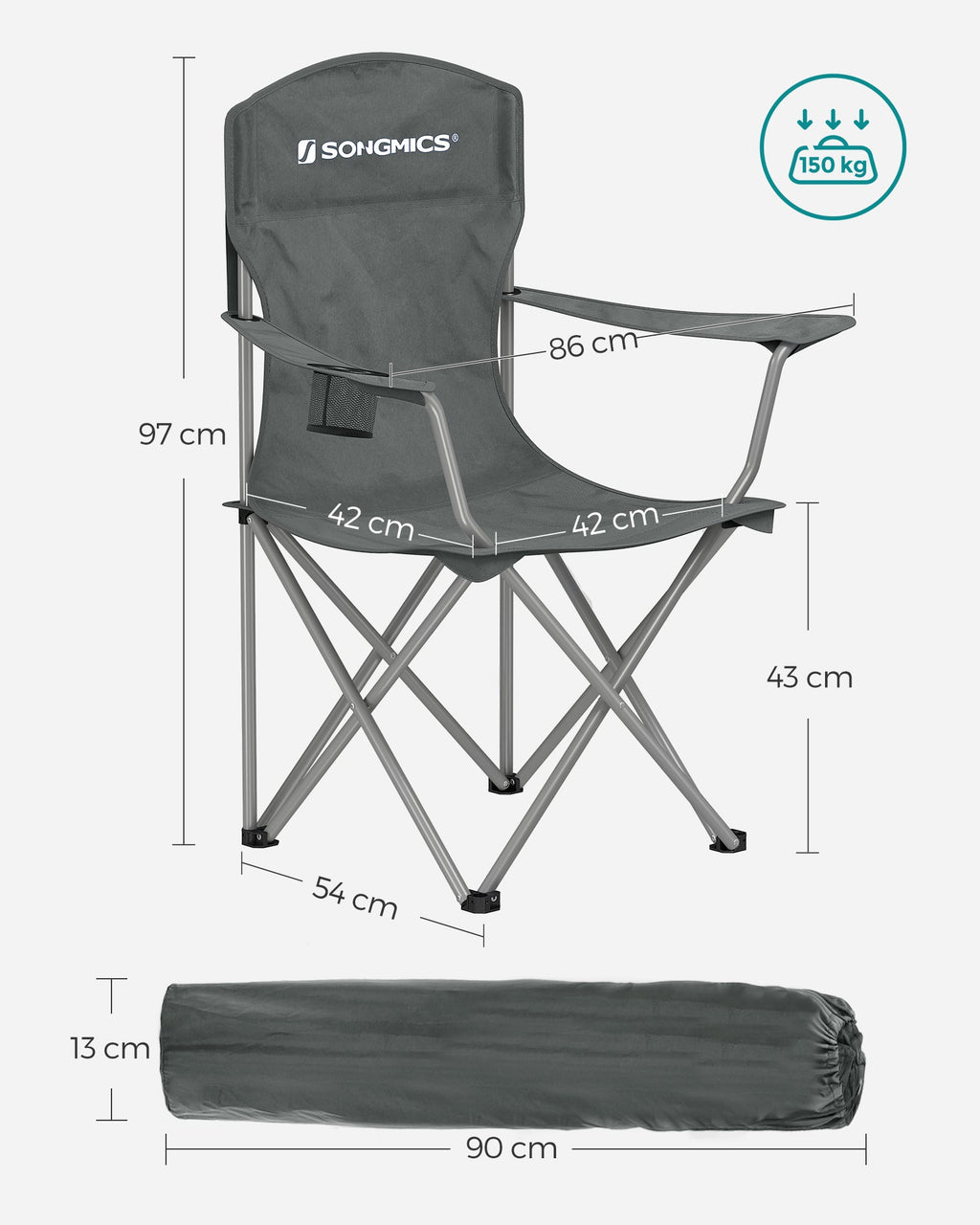 Campingstoel – Opklapbaar – Comfortabel en stevig – Bekerhouder – Maximaal draagvermogen 150 kg