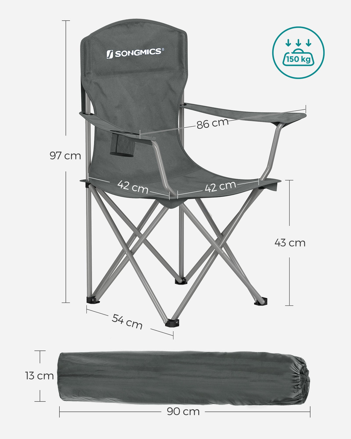 Campingstoel – Opklapbaar – Comfortabel en stevig – Bekerhouder – Maximaal draagvermogen 150 kg