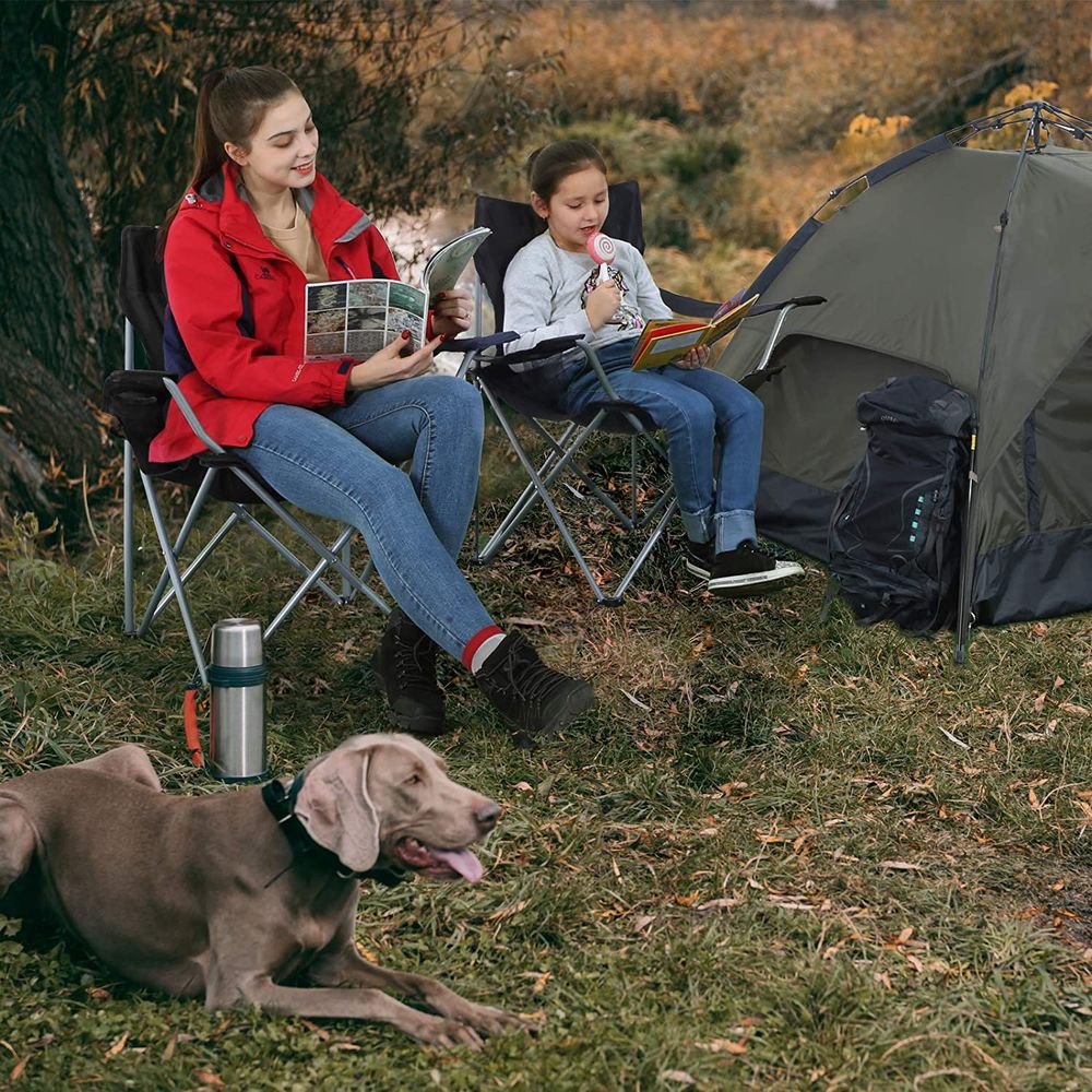 Opvouwbare Kampeerstoelen Set – Lichtgewicht – Met Bekerhouder en Draagtas