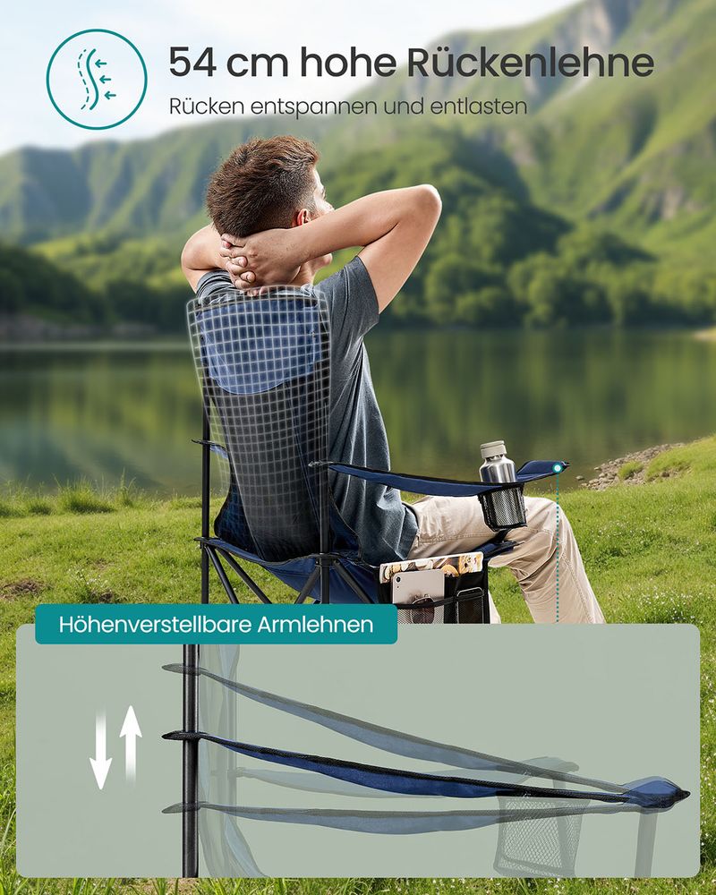 Campingstoelen Set van 2 – Opvouwbare Klapstoelen met Organizer en Bekerhouder – Draagbaar &amp; Comfortabel – 150 kg Draagvermogen