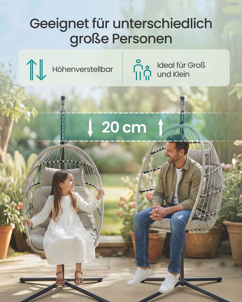 Hangstoel Met Standaard – Verstelbare Zithoogte – Met Kussen En Opbergvak – Voor Binnen En Buiten