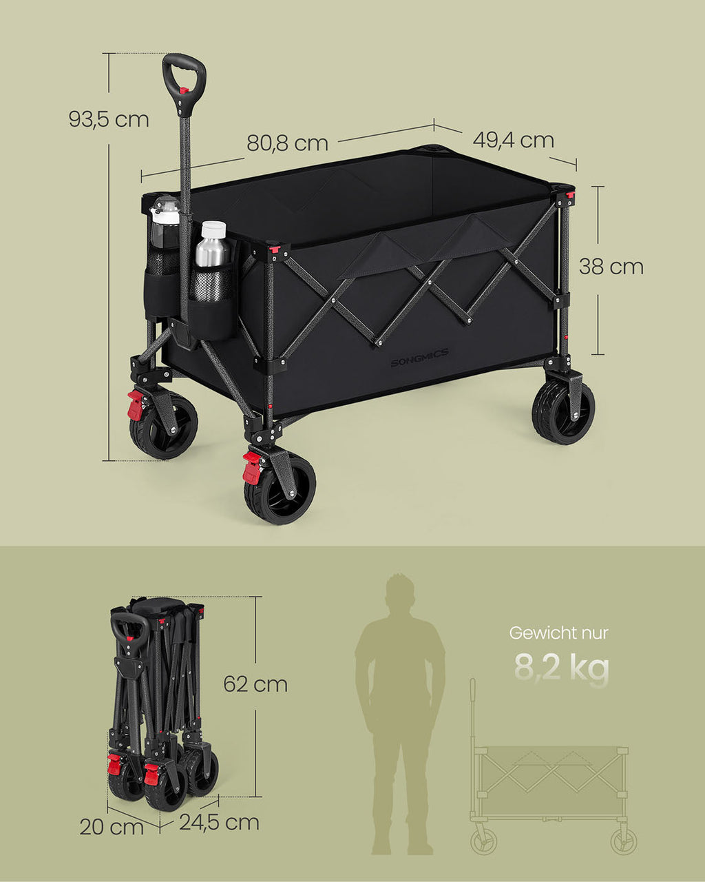 Bolderkar - Trolley – Opvouwbaar – Stalen frame
