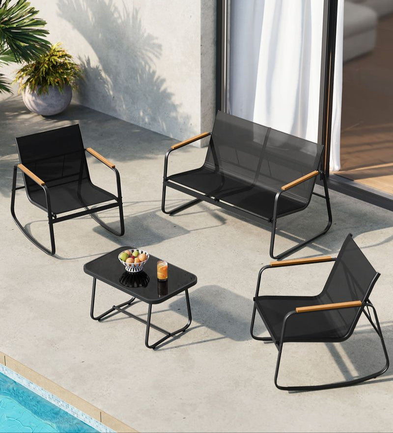 Tuinset 4-delig - Balkonset - 2 Stoelen en Bankje met Bijzettafel