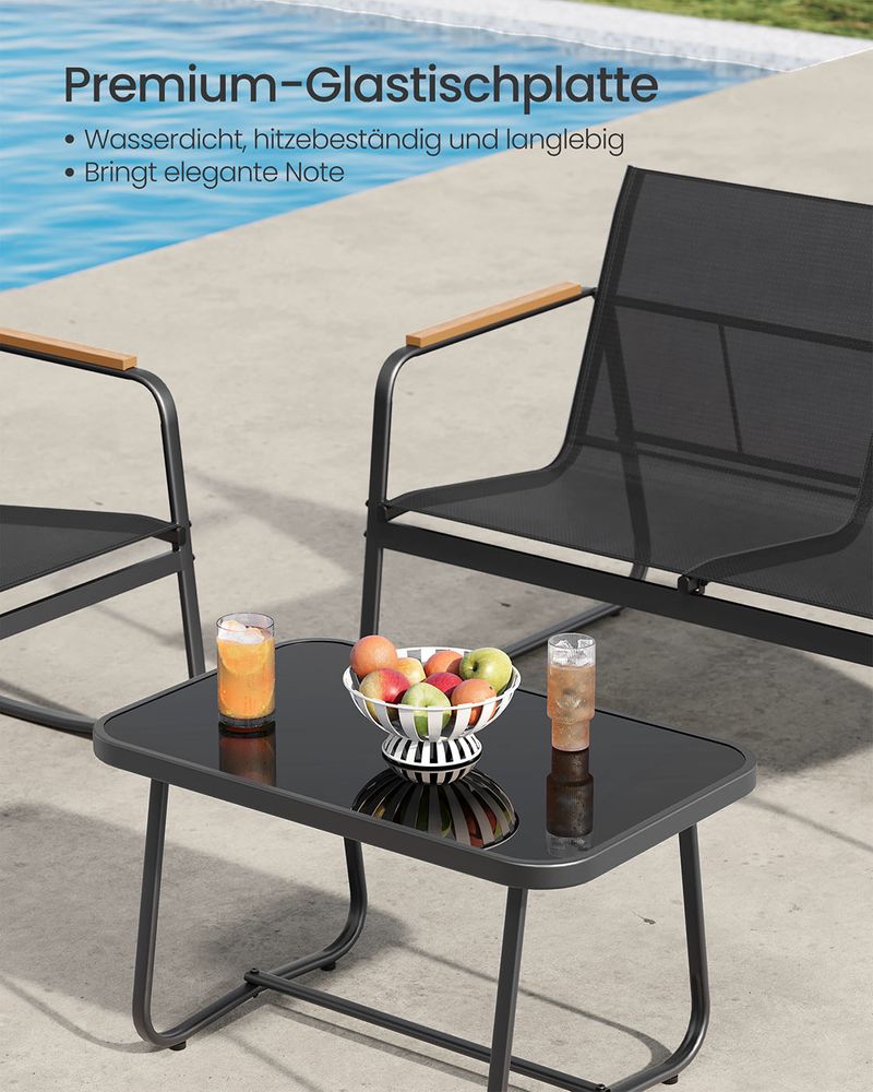 Tuinset 4-delig - Balkonset - 2 Stoelen en Bankje met Bijzettafel