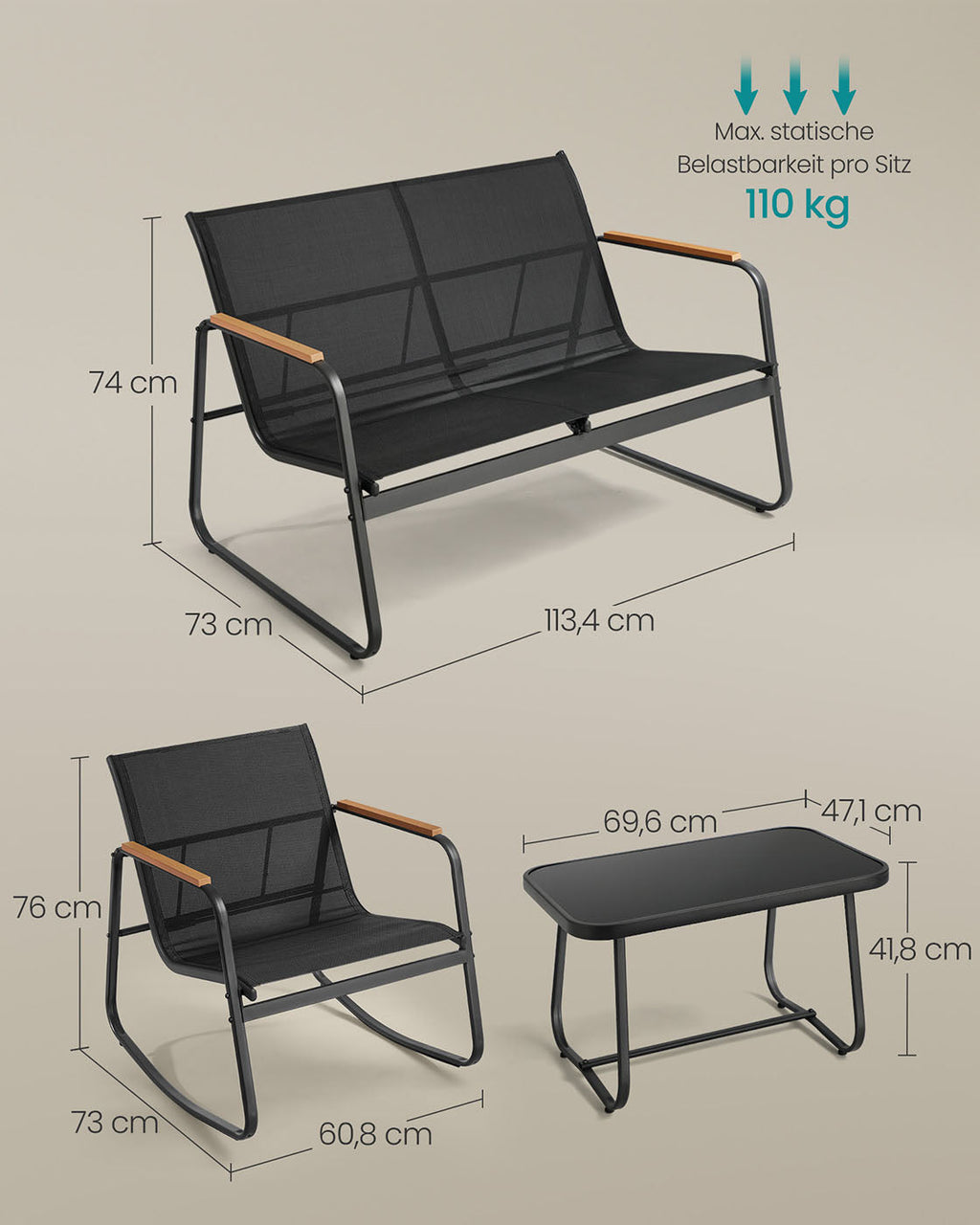 Tuinset Met 2 Schommelstoelen En Tafel - Voor Balkon Tuin Of Terras