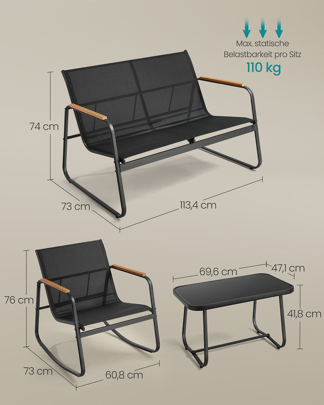 Tuinset Met 2 Schommelstoelen En Tafel - Voor Balkon Tuin Of Terras