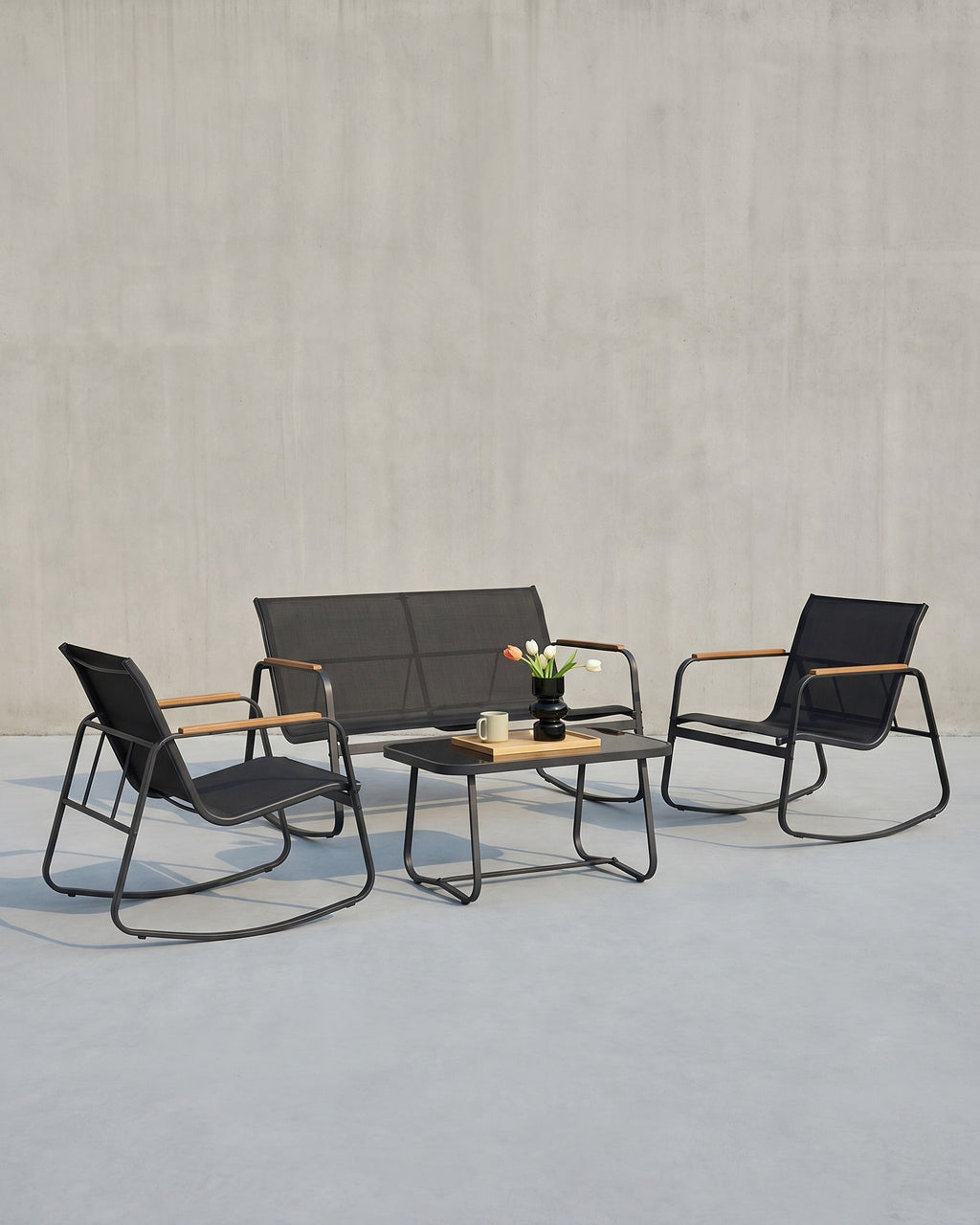 Tuinset Met 2 Schommelstoelen En Tafel - Voor Balkon Tuin Of Terras