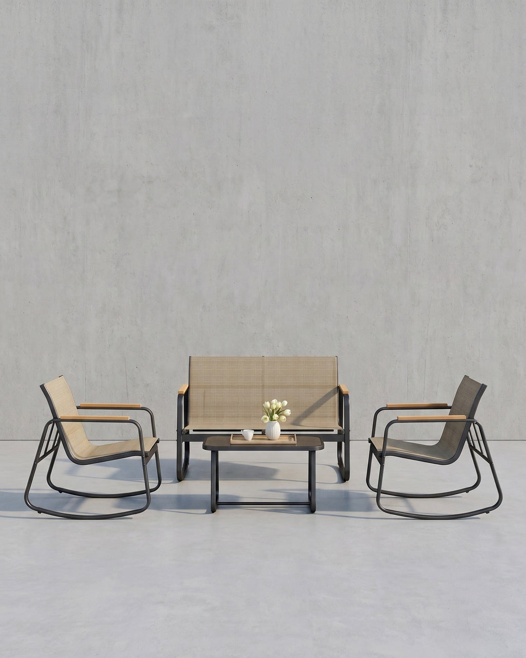 Tuinset Met 2 Schommelstoelen En Tafel - Voor Balkon Tuin Of Terras