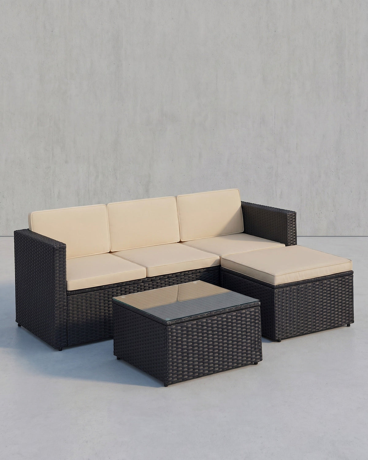 Loungeset met Tafel - Tuinbank - Tuinset - Polyrattan Tuinmeubelset