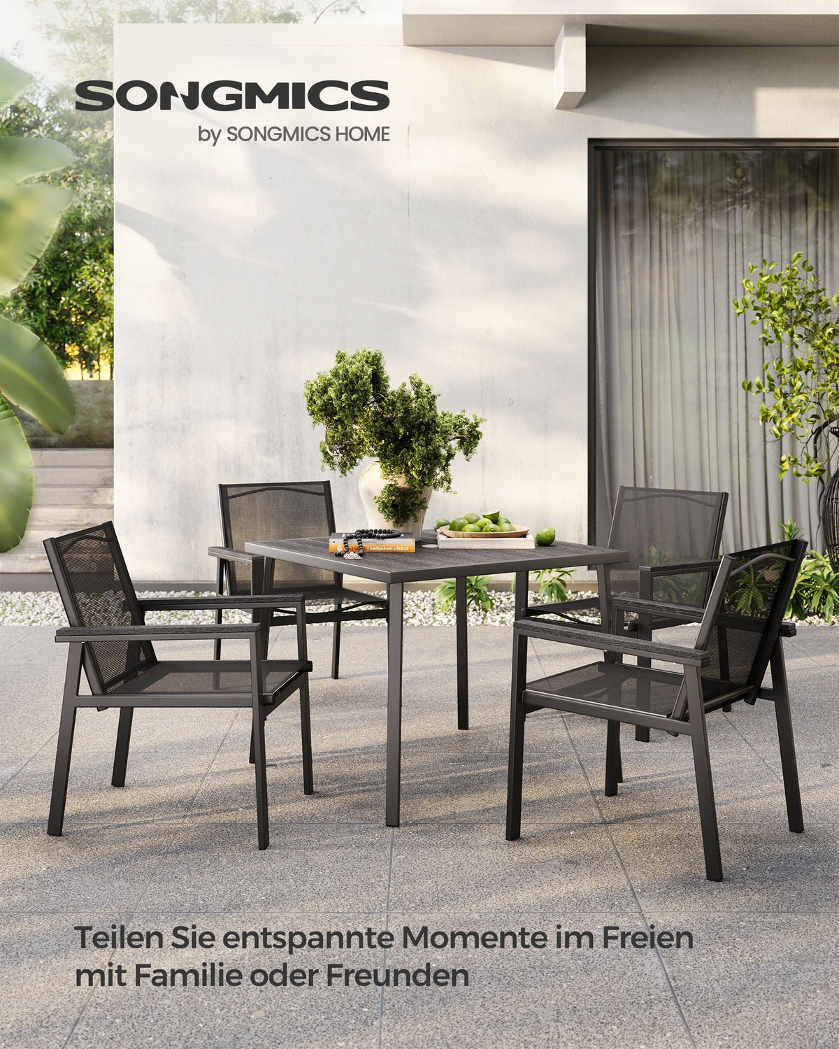 Tuinset 5-delig - 4 Tuinstoelen met Tafel - Zwart