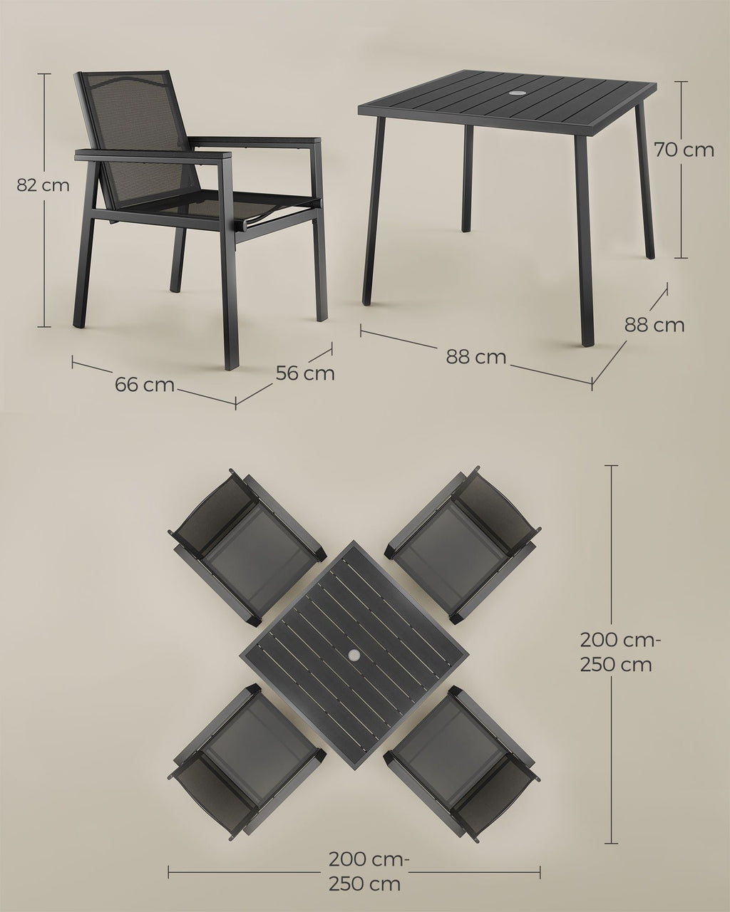Tuinset 5-delig - 4 Tuinstoelen met Tafel - Zwart