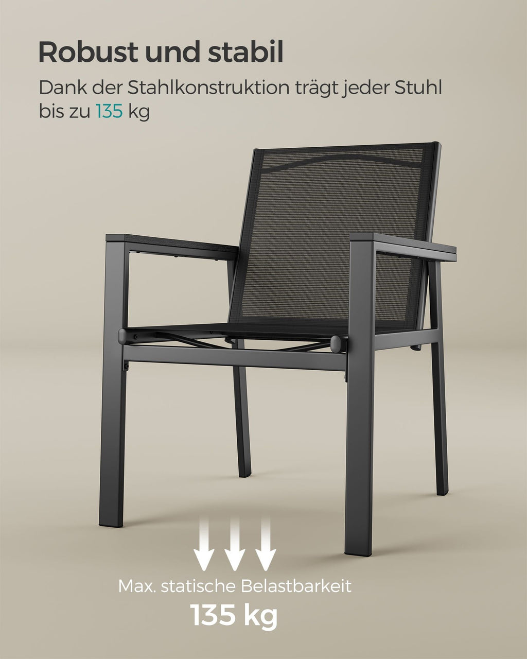 Tuinset 5-delig - 4 Tuinstoelen met Tafel - Zwart