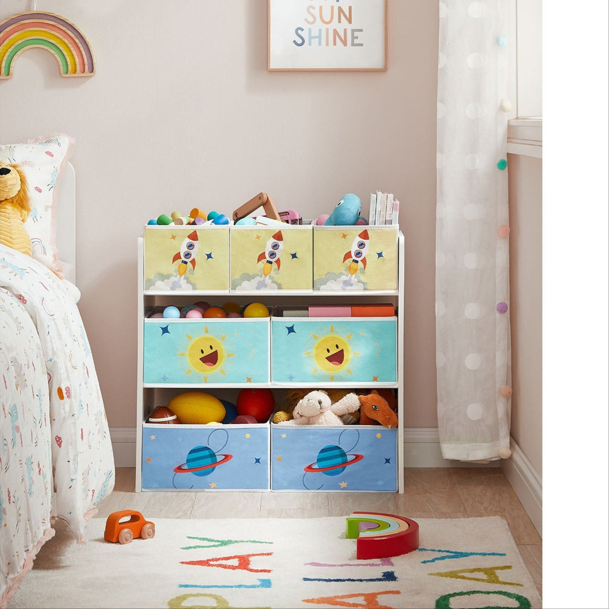 Speelgoedkast met 7 Opbergboxen – Kinderkamer Kast – Boekenkast met Dozen – Veilig & Decoratief