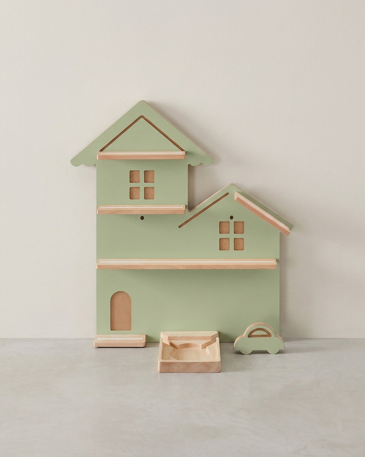 Wandplank voor Toniebox en Figuren – Straatontwerp – Met Magnetische Beukenhouten Leggers – Inclusief Kabelhouder – 55,6 cm Breed