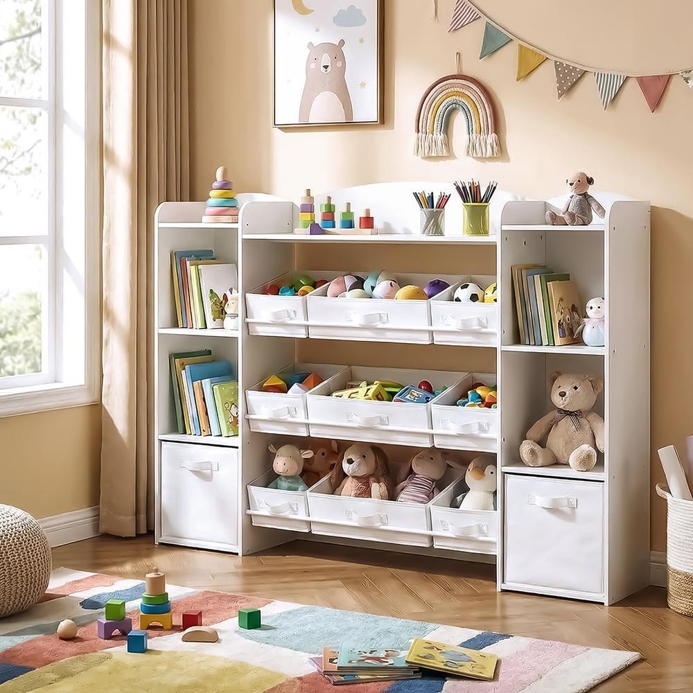 Kinderkast Met 4 Open Vakken - Met 9 Middelste En 2 Zijboxen - Voor Speelgoed