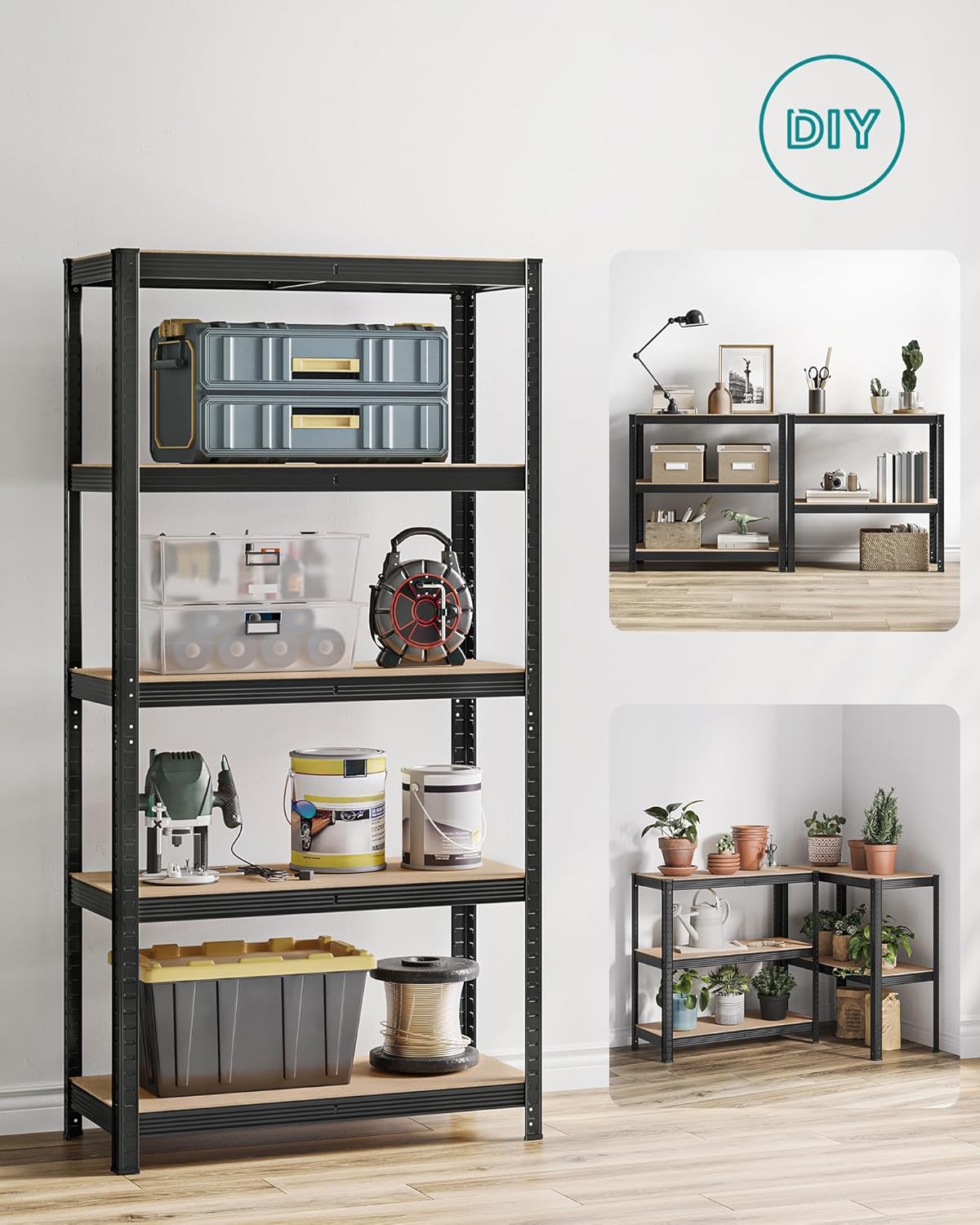 Set van 2 Stalen Opbergrekken – 5 Niveaus – 180 cm Hoog – 875 kg Draagvermogen per Rek – Verdeelbaar & In Hoogte Verstelbaar – Stellingkast