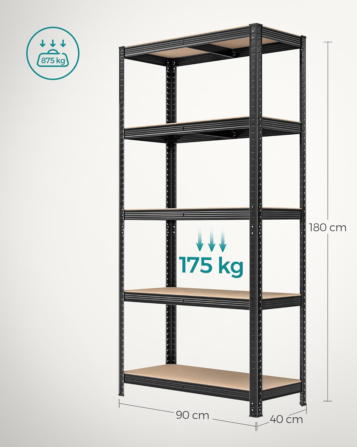 Set van 2 Stalen Opbergrekken – 5 Niveaus – 180 cm Hoog – 875 kg Draagvermogen per Rek – Verdeelbaar & In Hoogte Verstelbaar – Stellingkast