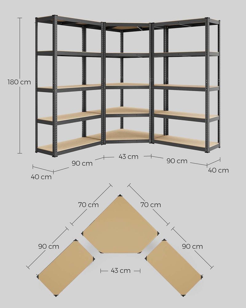 Hoekopbergrek Met Hoge Draagkracht – Modulair Stellingrek – Verstelbare Planken – Voor Garage, Kelder & Opslagruimte