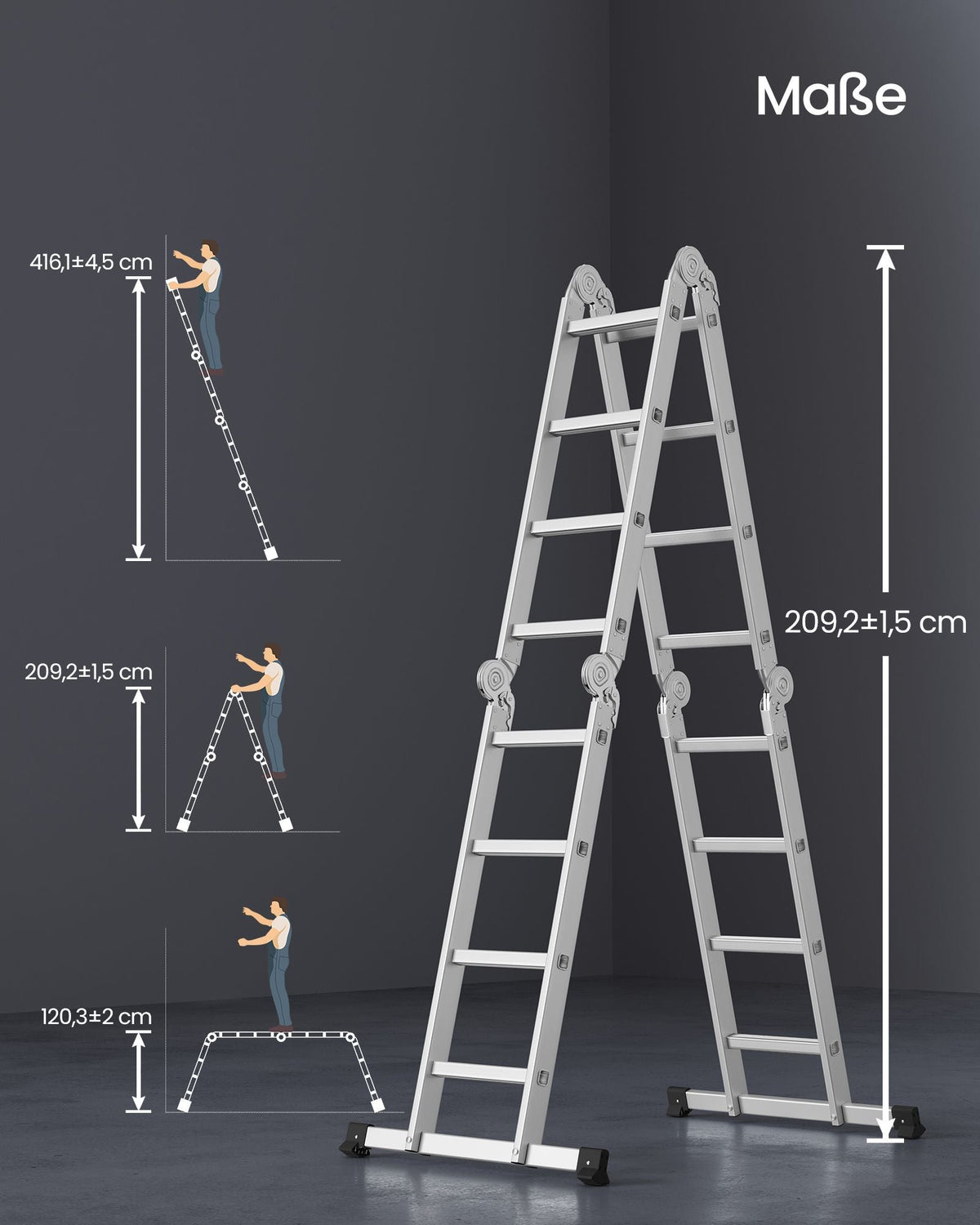 Aluminium Vouwladder - Multifunctionele Ladder - 6-in-1 Trapladder - 150 kg Draagvermogen